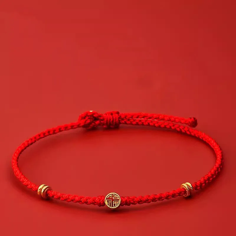 Buddha Stones Handmade Braided Red String 925 Sterling Silver Fu Character Luck Bracelet