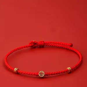 Buddha Stones Handmade Braided Red String 925 Sterling Silver Fu Character Luck Bracelet
