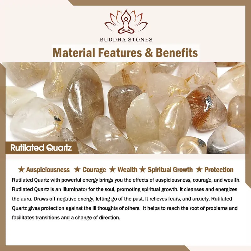 Buddha Stones Natural Rutilated Quartz Fu Character Metal Swallowing Beast Auspiciousness Bracelet