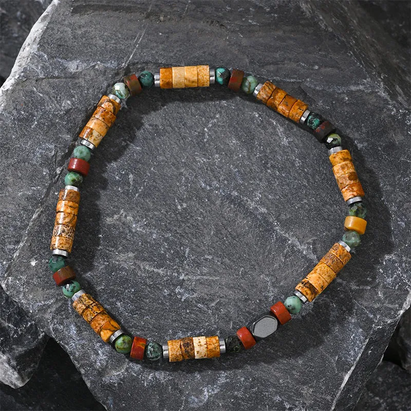 Buddha Stones Natural Stone Picture Jasper Turquoise Hematite Positive Bracelet
