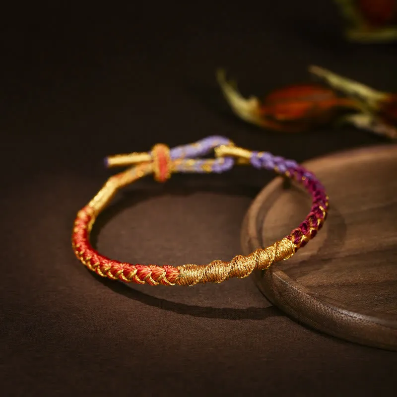 Buddha Stones Tibetan Colorful Gold Thread Dragon Scale Knot Protection Braided Bracelet