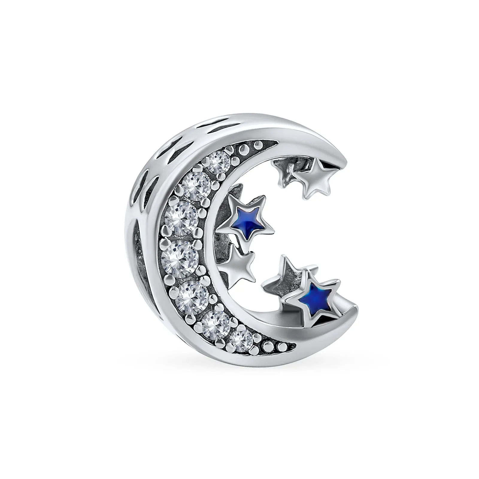 Celestial Crescent Moon Star Charm Bead Sterling Silver for European Bracelets