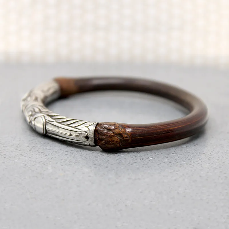 Celestial Double Dragon Silver & Bamboo Bangle