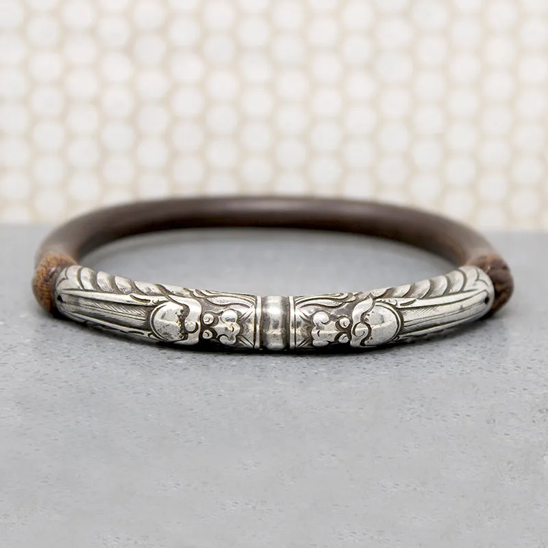 Celestial Double Dragon Silver & Bamboo Bangle