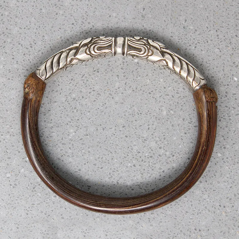 Celestial Double Dragon Silver & Bamboo Bangle