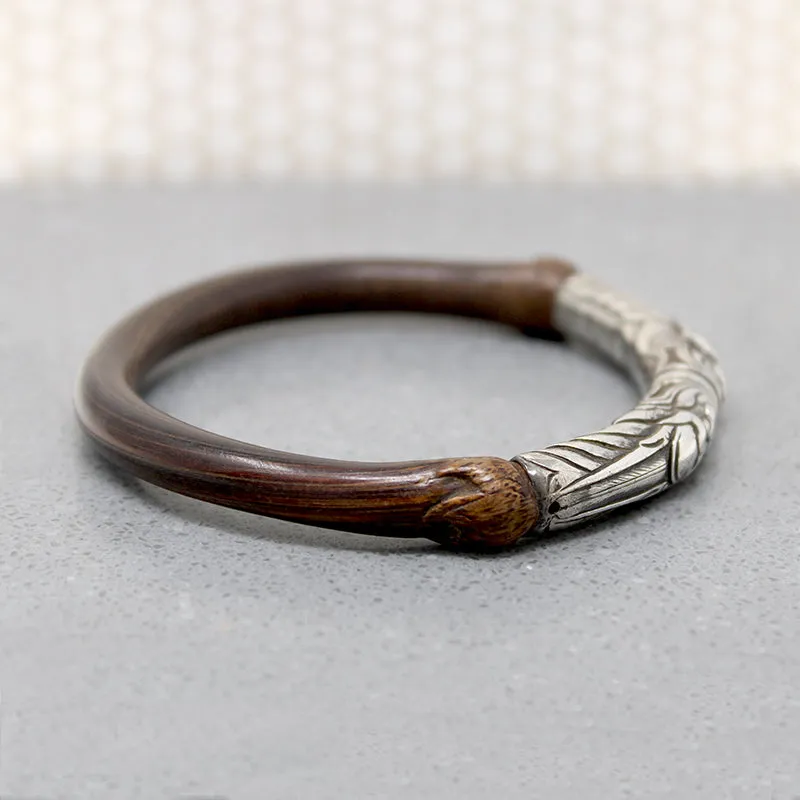 Celestial Double Dragon Silver & Bamboo Bangle