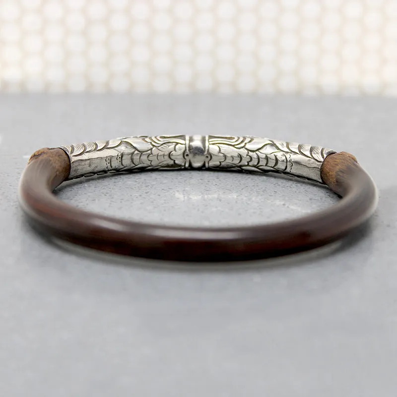 Celestial Double Dragon Silver & Bamboo Bangle