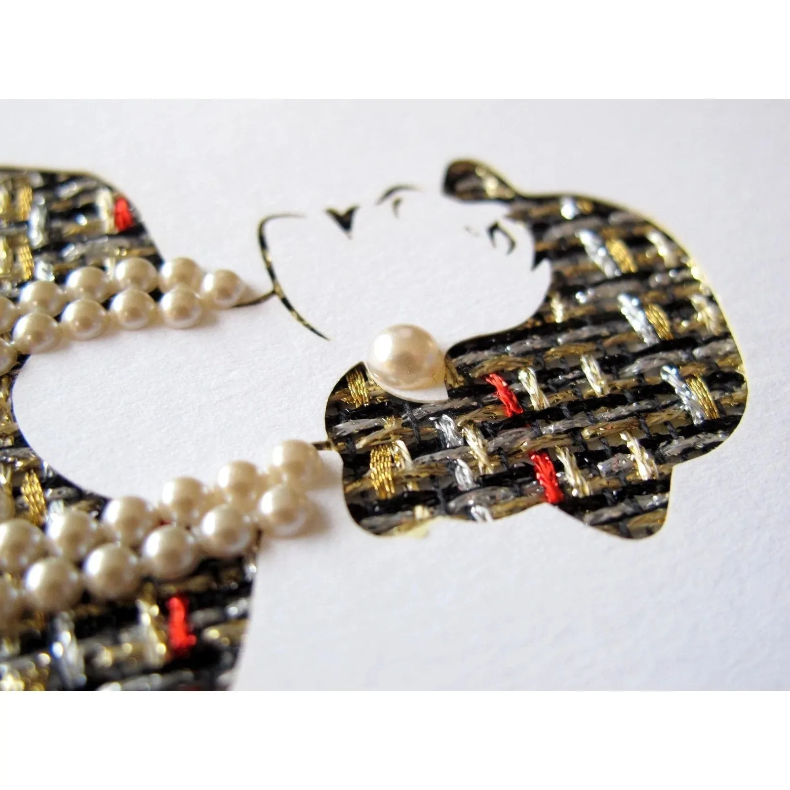 Chanel by Man Ray Trust Greeting Card of Coco with her Tweed Suit and Set in Real Tiny Pearls Gripoix in relief Rare New!