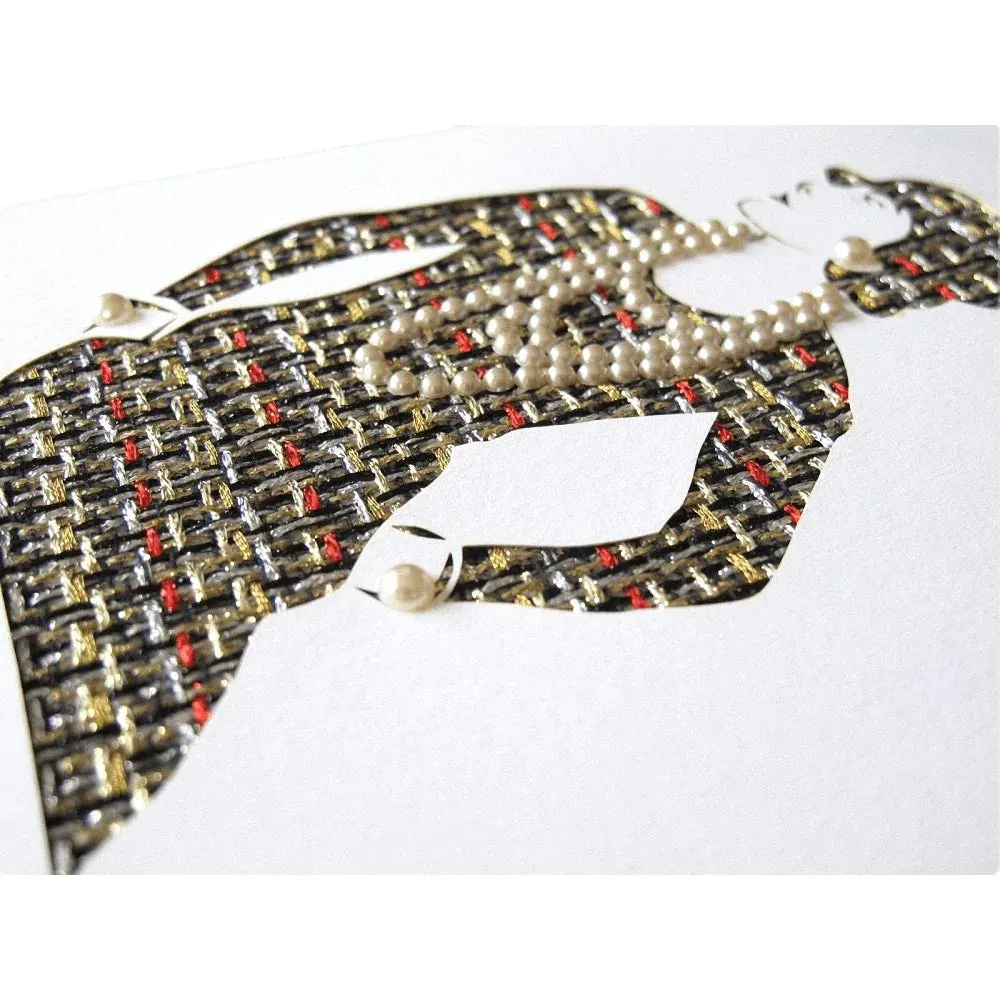Chanel by Man Ray Trust Greeting Card of Coco with her Tweed Suit and Set in Real Tiny Pearls Gripoix in relief Rare New!