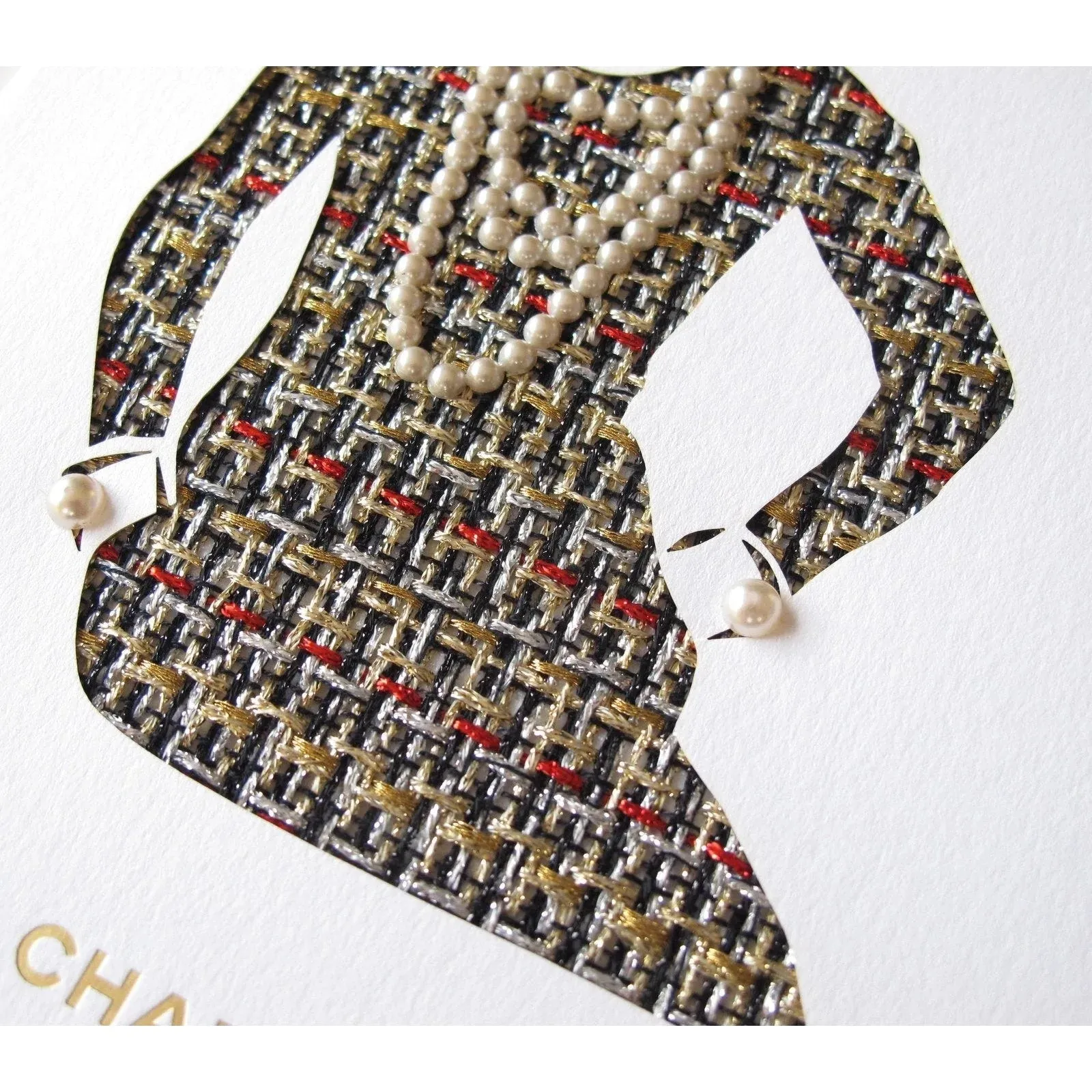 Chanel by Man Ray Trust Greeting Card of Coco with her Tweed Suit and Set in Real Tiny Pearls Gripoix in relief Rare New!