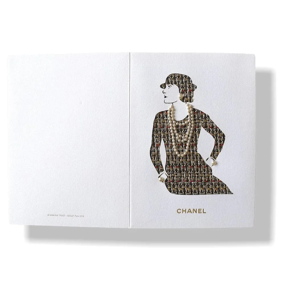 Chanel by Man Ray Trust Greeting Card of Coco with her Tweed Suit and Set in Real Tiny Pearls Gripoix in relief Rare New!