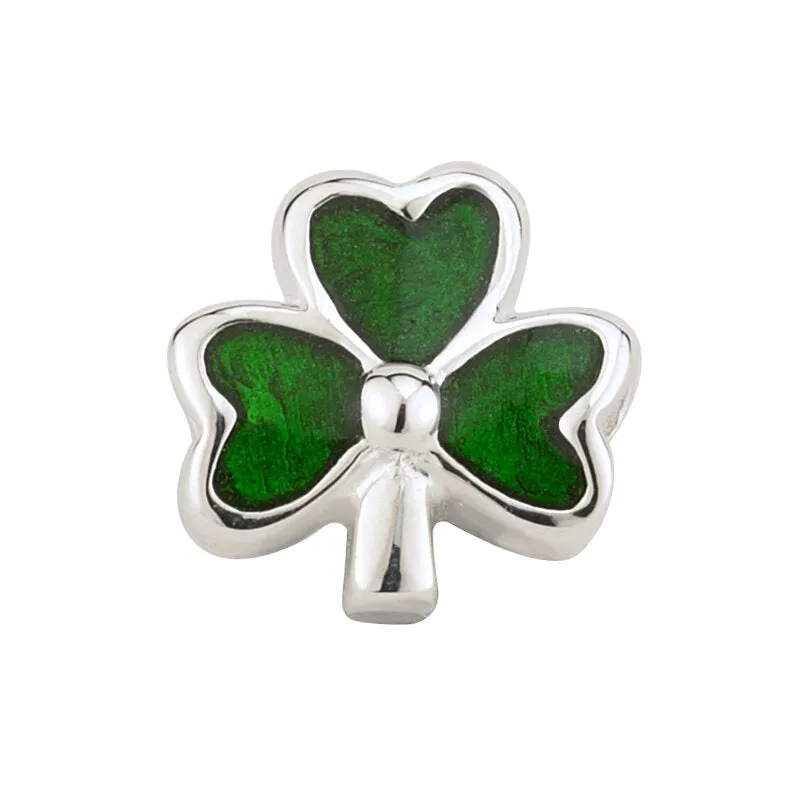 Charm Bead Green Enamel Shamrock Sterling Silver