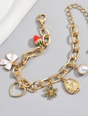 CHARM BOW STRABERRY PEARL BRACELET