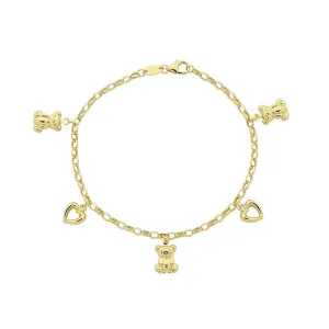 Children's 9ct Yellow Gold Silver Infused Open Heart Charm Bracelet