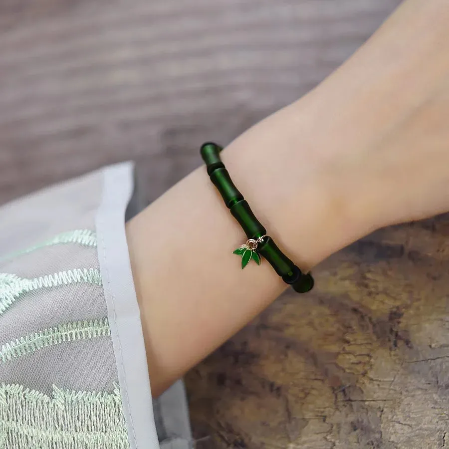 Chinoiserie Bamboo Glass Ceramic Beads Knitting Women'S Bracelets