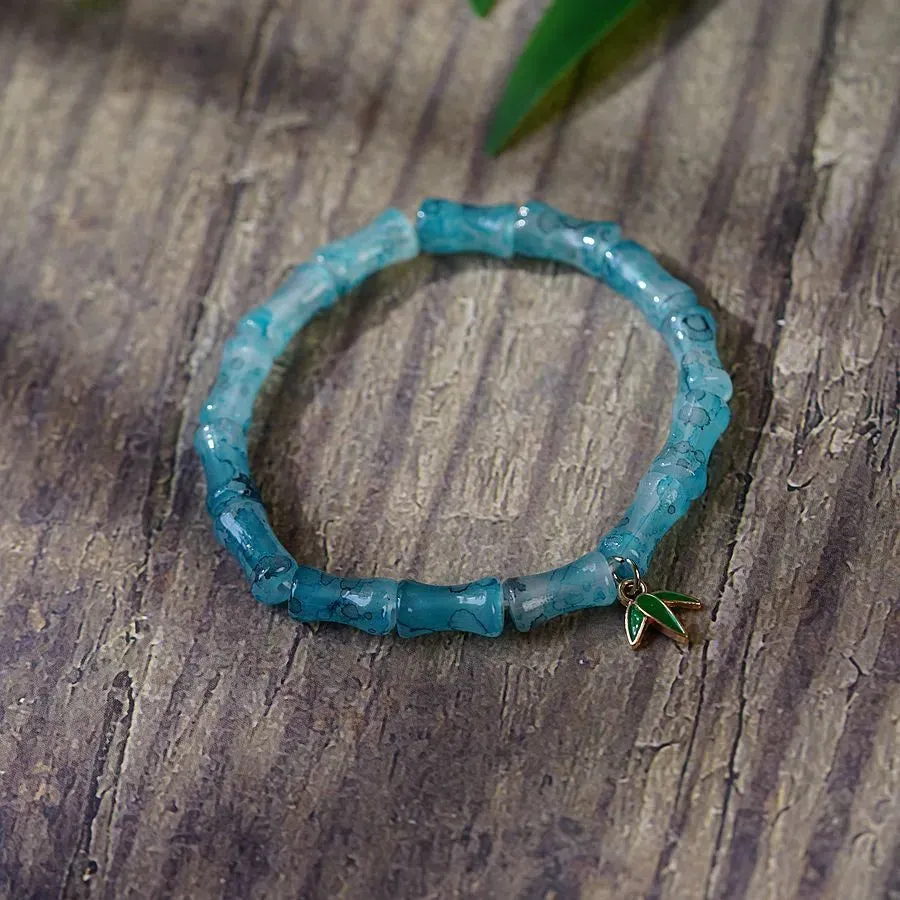 Chinoiserie Bamboo Glass Ceramic Beads Knitting Women'S Bracelets