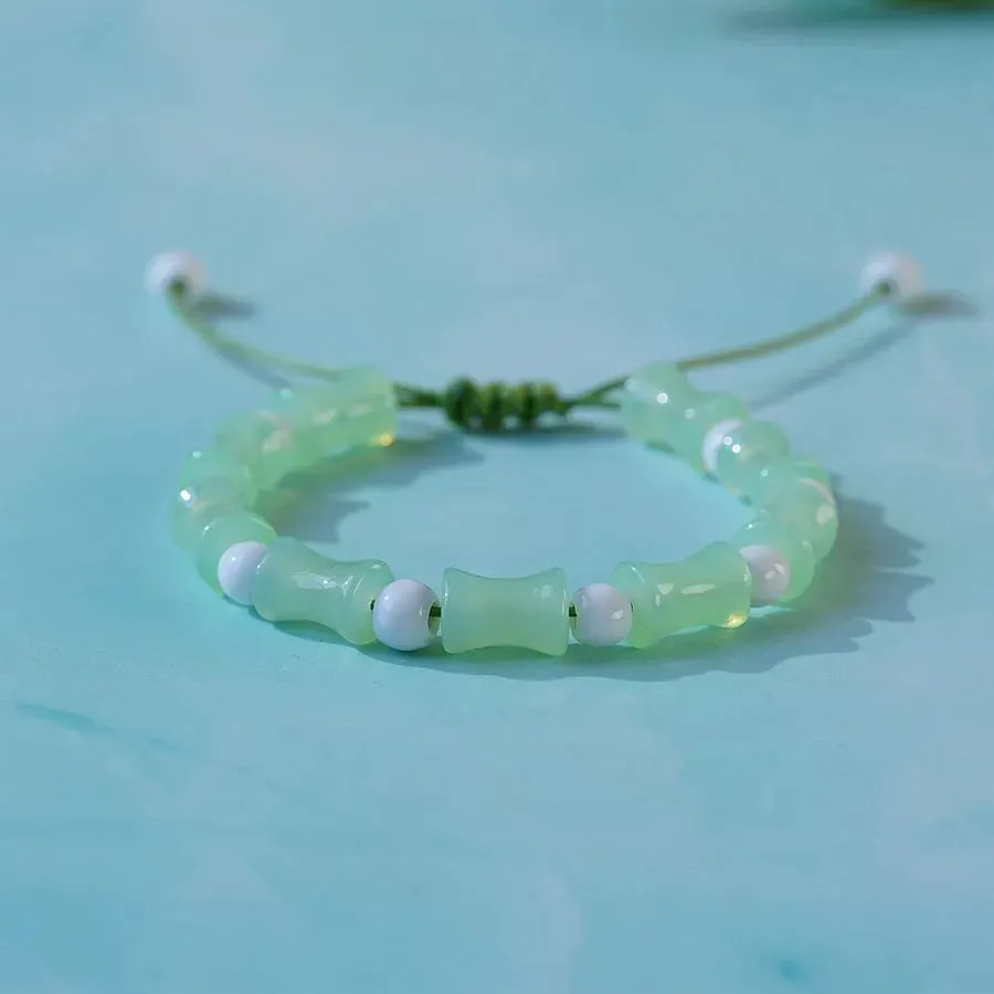 Chinoiserie Bamboo Glass Ceramic Beads Knitting Women'S Bracelets