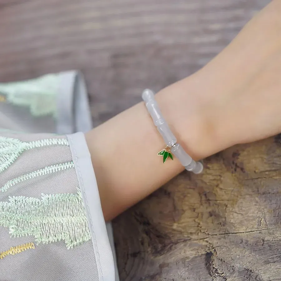 Chinoiserie Bamboo Glass Ceramic Beads Knitting Women'S Bracelets
