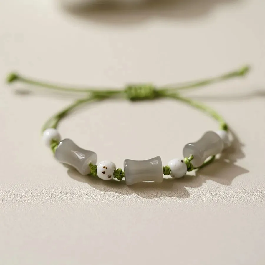 Chinoiserie Bamboo Glass Ceramic Beads Knitting Women'S Bracelets