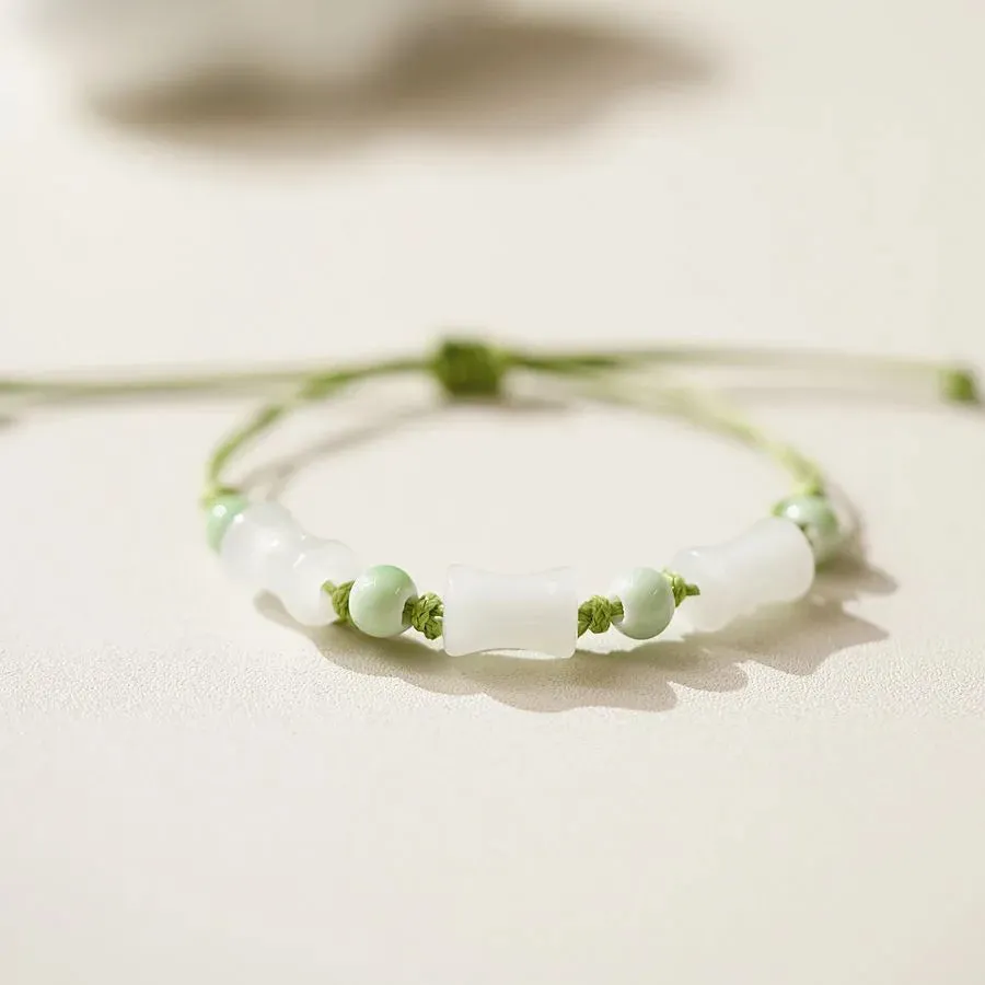 Chinoiserie Bamboo Glass Ceramic Beads Knitting Women'S Bracelets