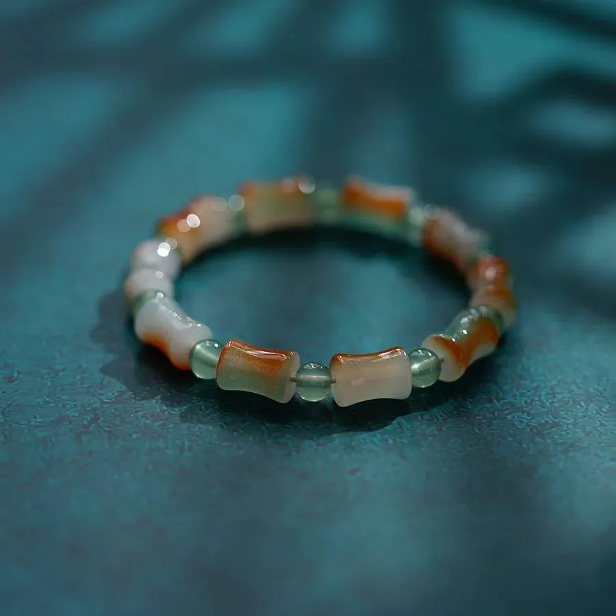 Chinoiserie Bamboo Glass Ceramic Beads Knitting Women'S Bracelets