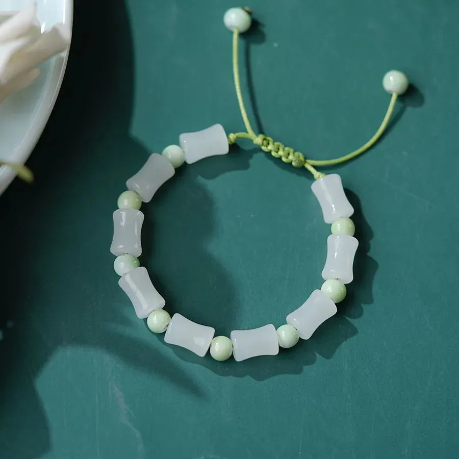 Chinoiserie Bamboo Glass Ceramic Beads Knitting Women'S Bracelets