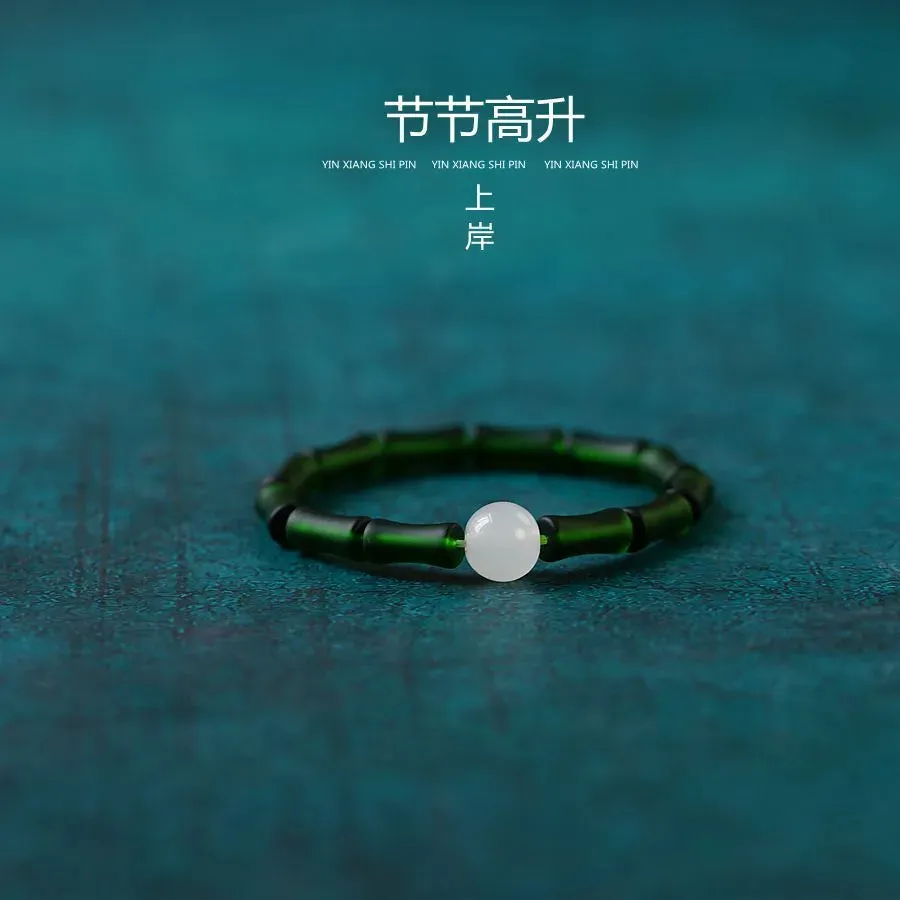 Chinoiserie Bamboo Glass Ceramic Beads Knitting Women'S Bracelets