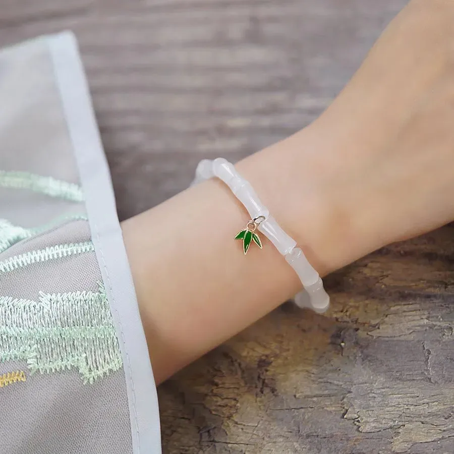 Chinoiserie Bamboo Glass Ceramic Beads Knitting Women'S Bracelets