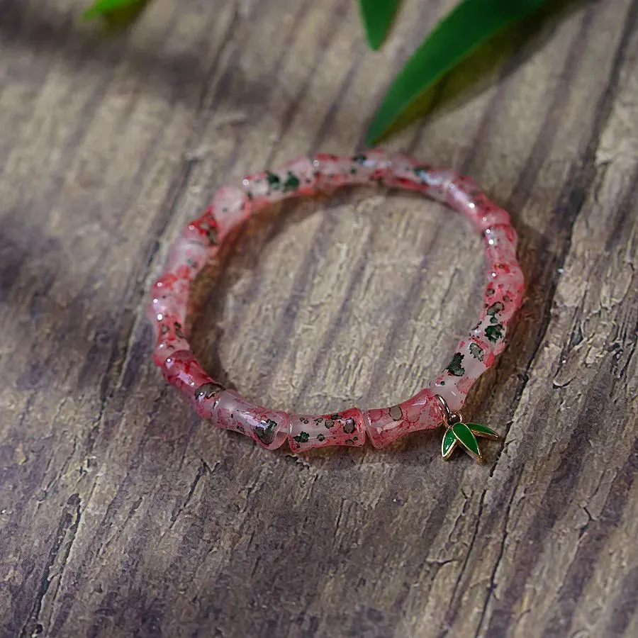 Chinoiserie Bamboo Glass Ceramic Beads Knitting Women'S Bracelets