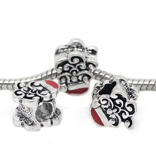 Christmas Santa Clause Head with Red Santa Hat European Bead Compatible for Most European Snake Chain Bracelet
