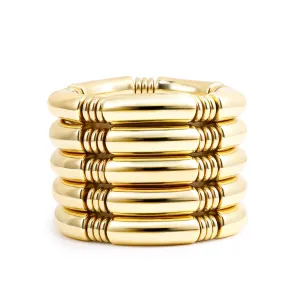 Chunky Gold Bamboo Bangle Bracelets – 14K Plated Stackable Stretch Jewelry for Women