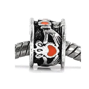Claddagh Ring Bead with Red Enamel Heart For Snake Chain Charm Bracelet