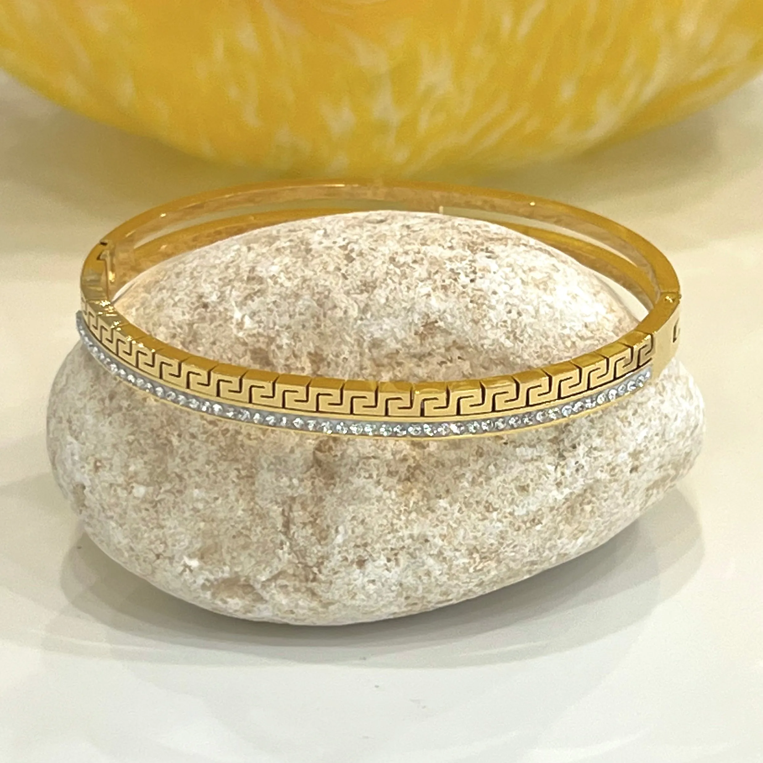Classic 14K Gold Plated CZ Greek Design Bangle Bracelet