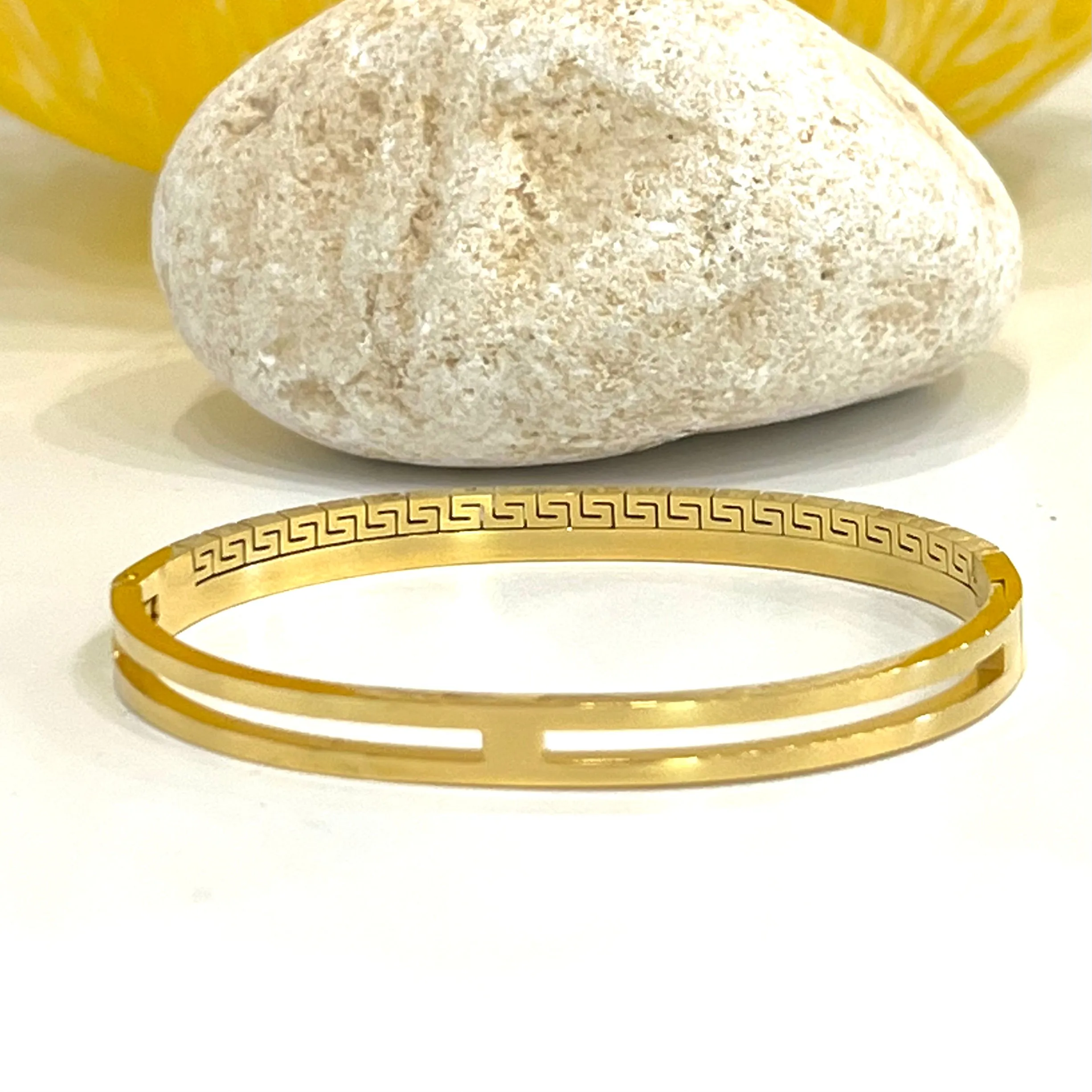 Classic 14K Gold Plated CZ Greek Design Bangle Bracelet
