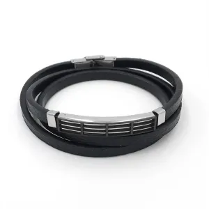 Classic Bracelets for Men - Stainless Steel and Genuine Leather Wide Bracelet - Magnetic Buckle - Trendy Design - Great Gift
