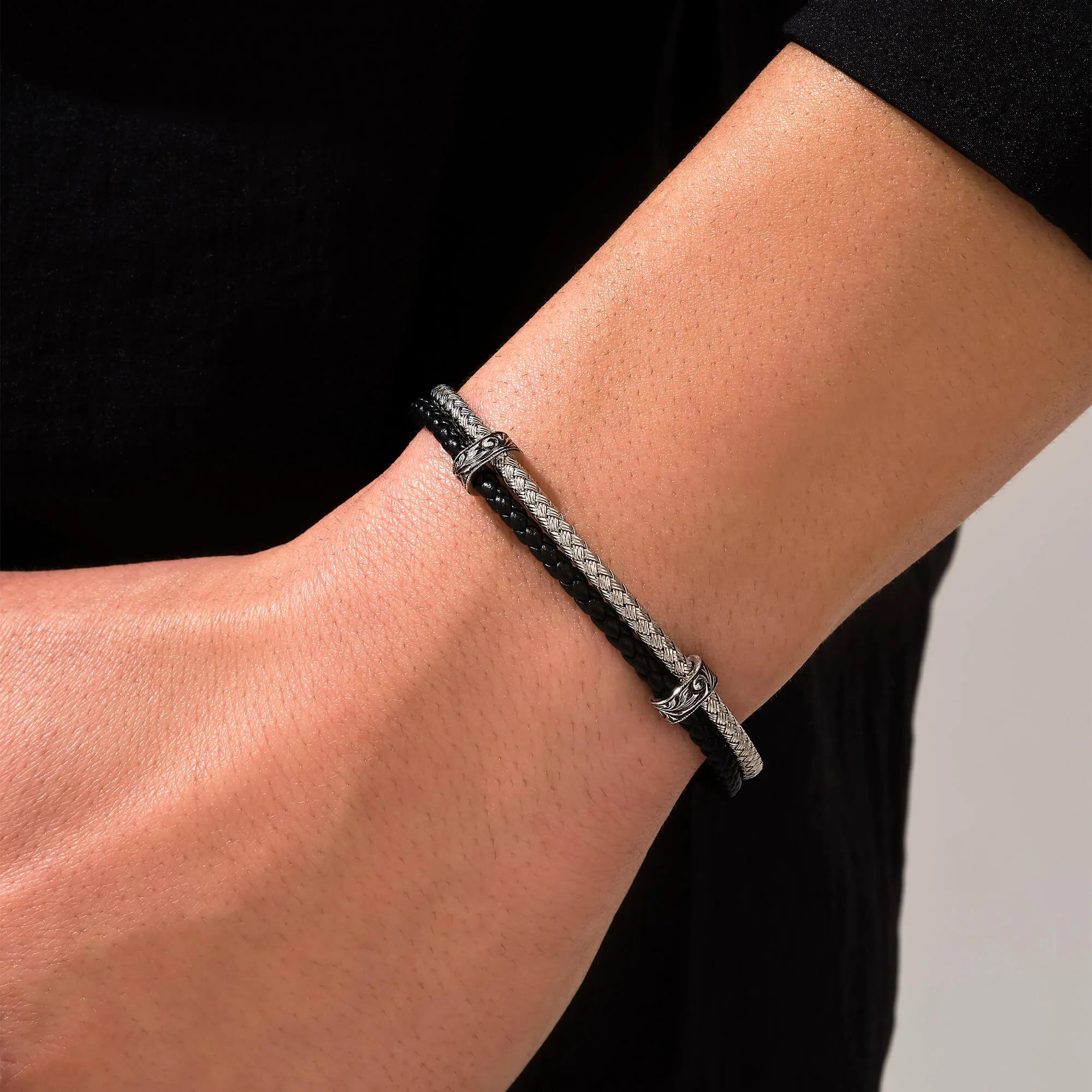 Classic Leather and Silver Bangle