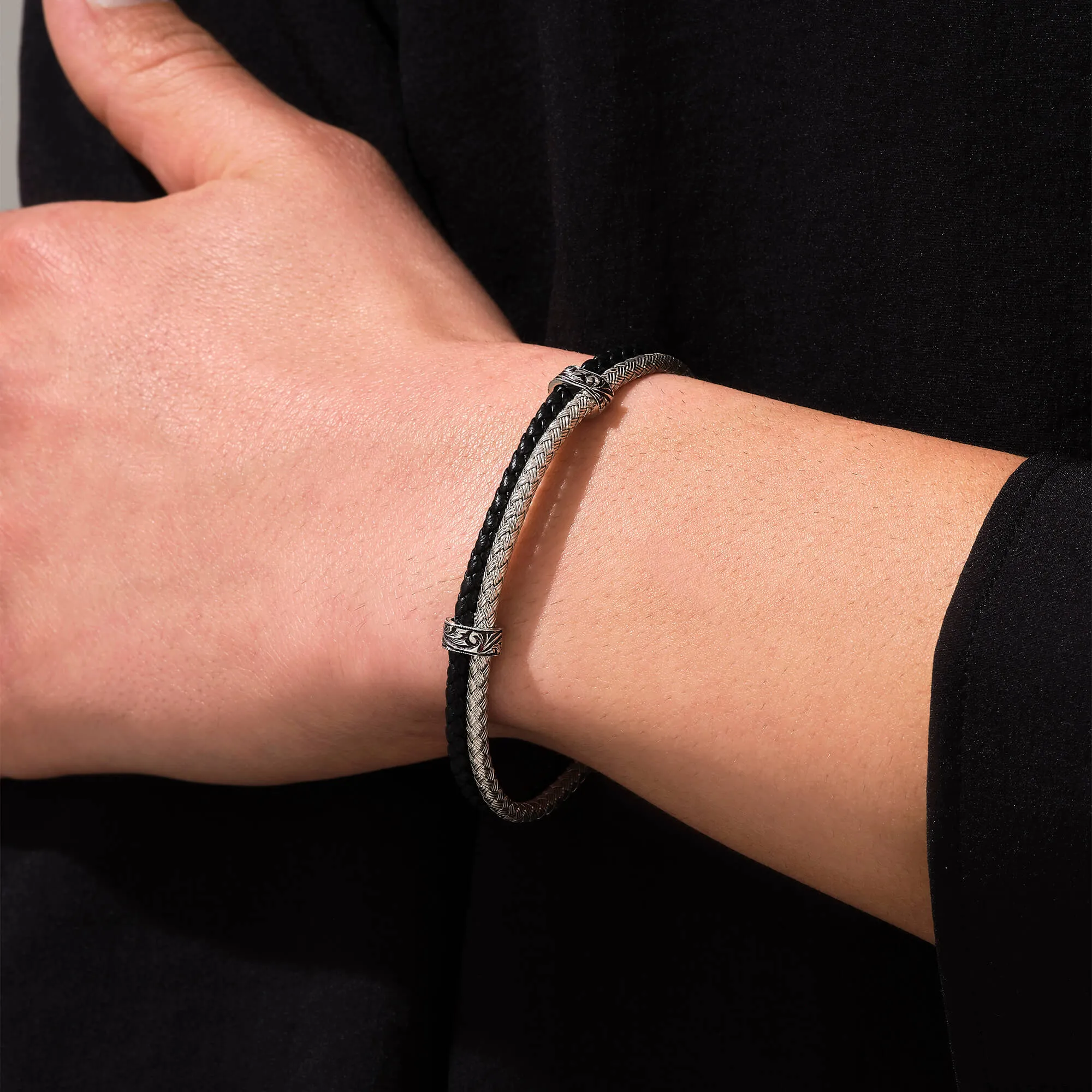 Classic Leather and Silver Bangle