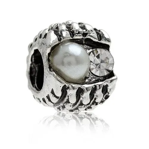Clear  Crystal Charm with Pearl Spacer For Snake Chain Charm Bracelet