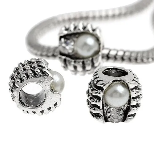 Clear  Crystal Charm with Pearl Spacer For Snake Chain Charm Bracelet