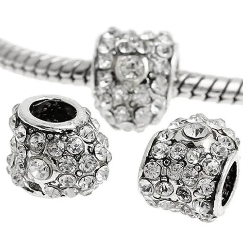 Clear  Crystals Pave Heart Charm European Bead Compatible for Most European Snake Chain Bracelet