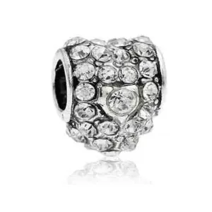 Clear  Crystals Pave Heart Charm European Bead Compatible for Most European Snake Chain Bracelet