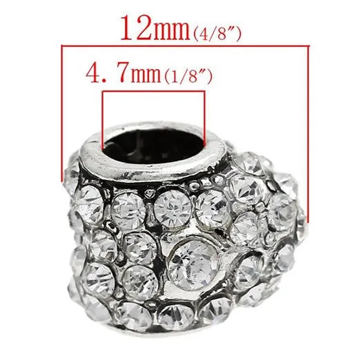 Clear  Crystals Pave Heart Charm European Bead Compatible for Most European Snake Chain Bracelet