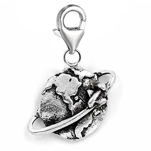 Clip on Globe Dangle Charm Pendant for European Clip on Charm Jewelry w/ Lobster Clasp