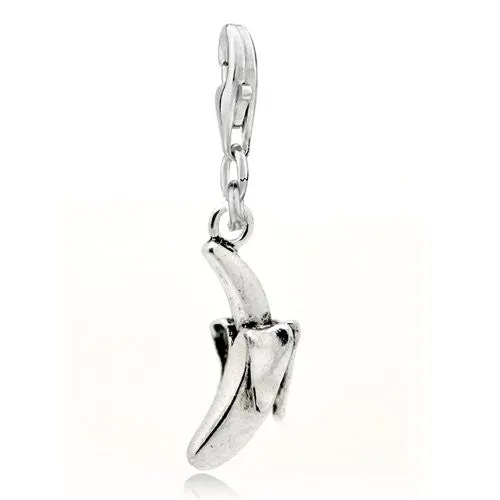 Clip on Peeled Banana Charm Pendant for European Clip on Charm Jewelry w/ Lobster Clasp