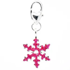 Clip on Pink Christmas Snowflake Charm for European Jewelry w/ Lobster Clasp