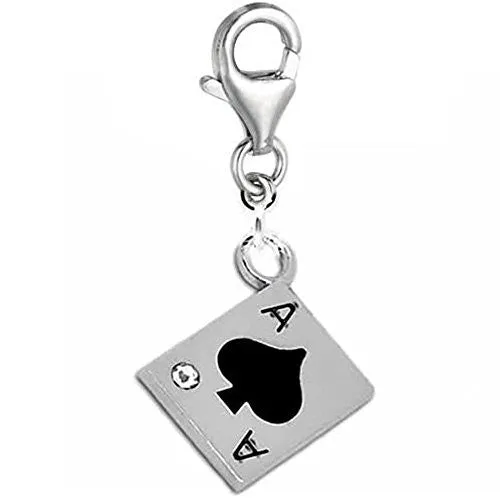 Clip on Poker Card Dangle Charm Pendant for European Clip on Charm Jewelry w/ Lobster Clasp
