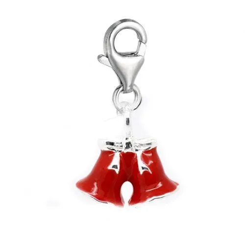 Clip-on Red Bells Dangle Charm for European Clip on Charm Jewelry w/ Lobster Clasp