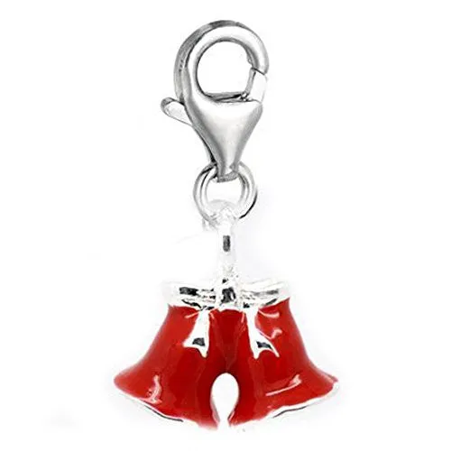 Clip-on Red Bells Dangle Charm for European Clip on Charm Jewelry w/ Lobster Clasp