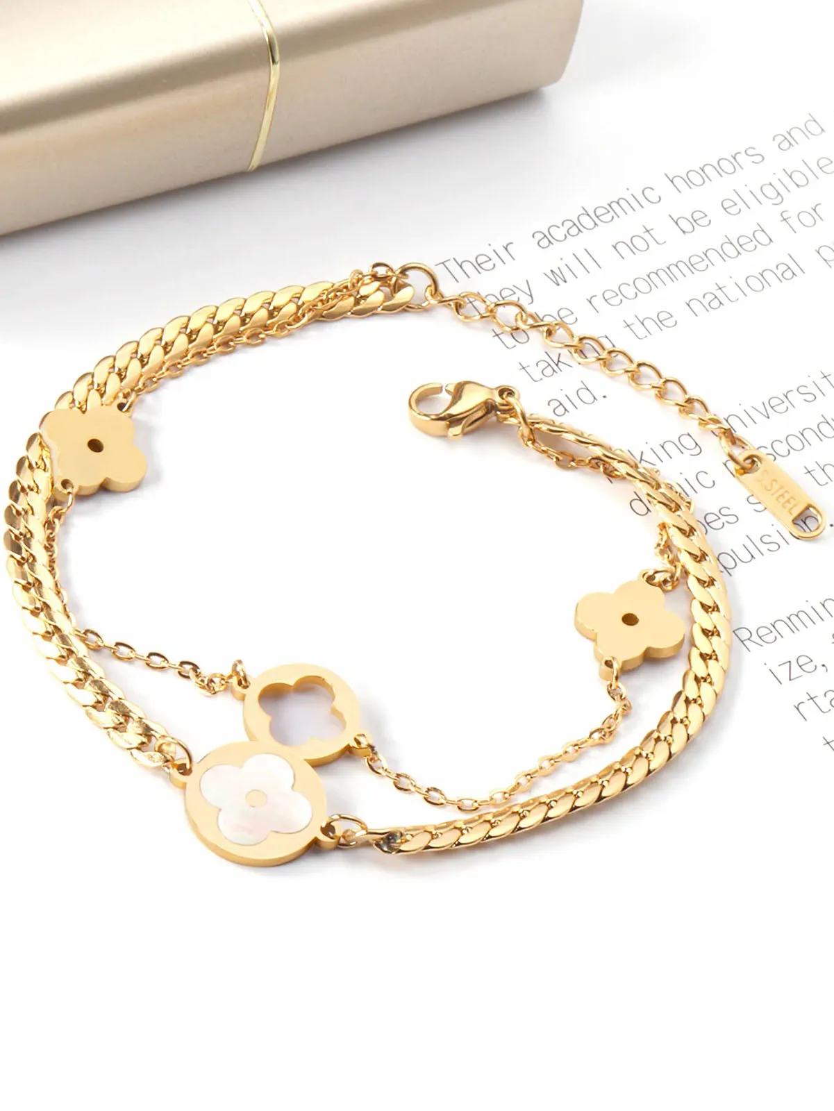 Clover Charm Layered Chain Bracelet - FD ⚡