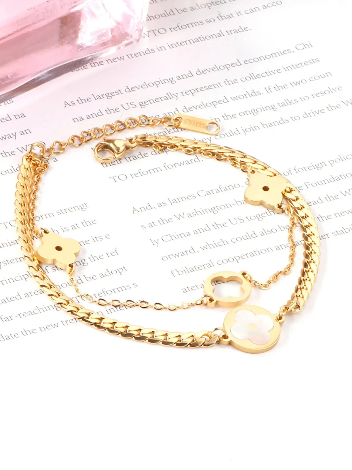 Clover Charm Layered Chain Bracelet - FD ⚡